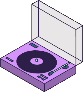 An isometric purple record player with its lid open
